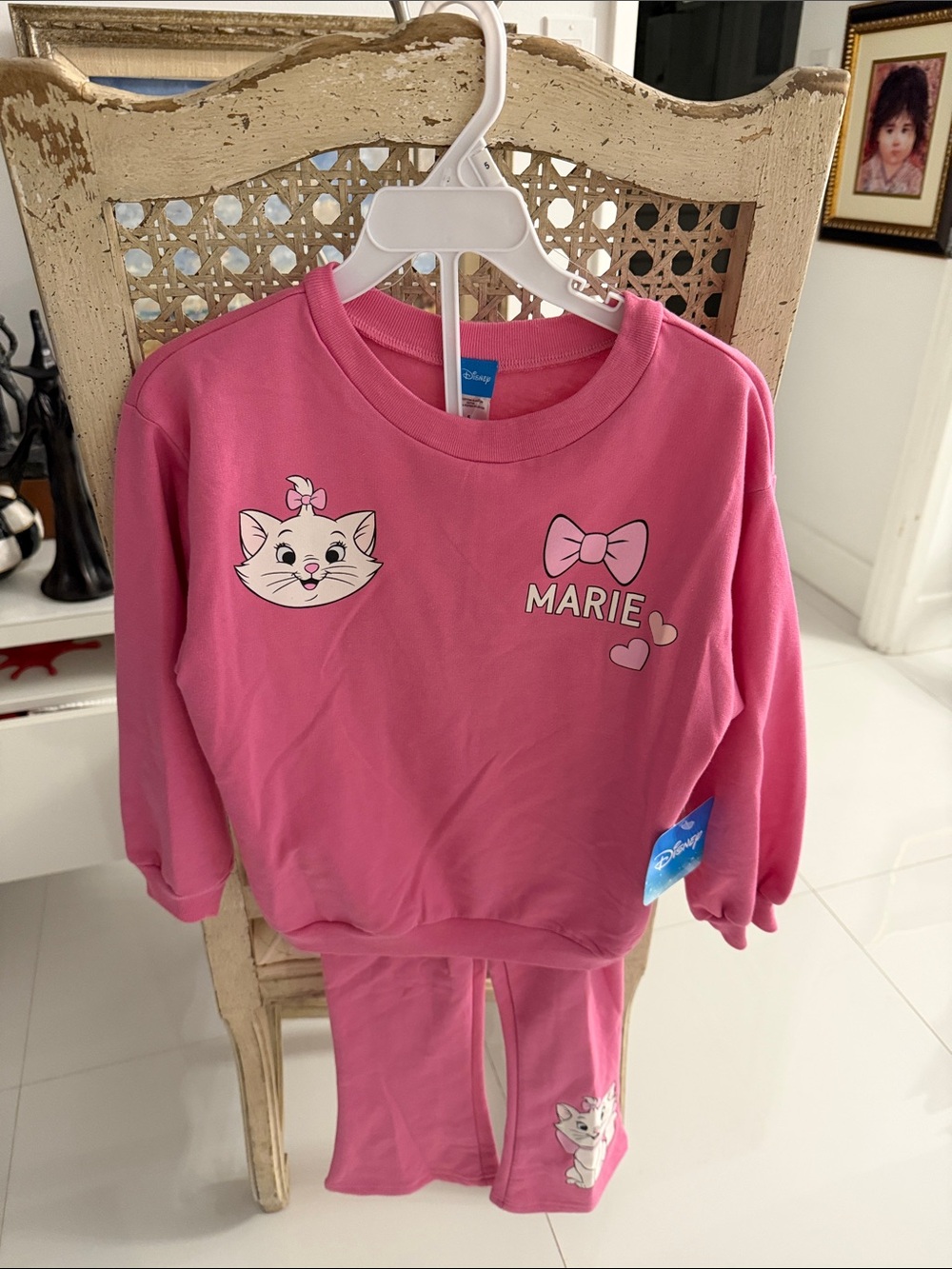 Disney Pink/White/Black  Marie from Aristocats Two-Piece Bell Bottom Set
